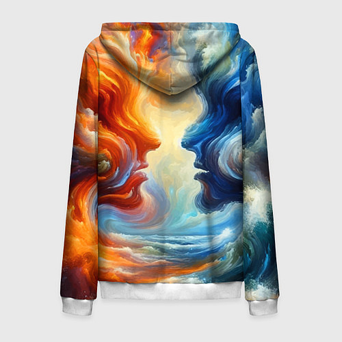 Мужская толстовка на молнии Профили парня и девушки - две стихии / 3D-Белый – фото 2