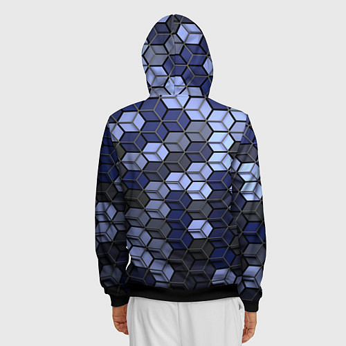 Мужская толстовка на молнии Серо синие соты / 3D-Черный – фото 4