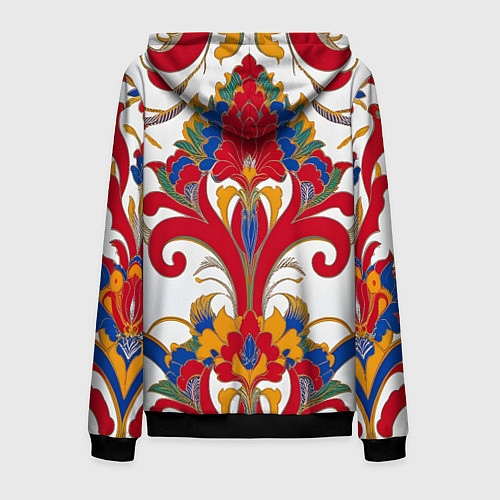 Мужская толстовка на молнии Яркий алый узор / 3D-Черный – фото 2