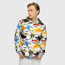 Толстовка 3D на молнии мужская Аквариумные рыбки паттерн, цвет: 3D-меланж — фото 2