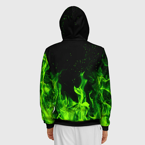 Мужская толстовка на молнии Огонь зелёный текстура / 3D-Черный – фото 4