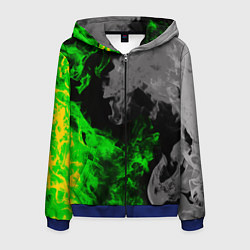 Толстовка 3D на молнии мужская Зелёный и чёрный огонь, цвет: 3D-синий