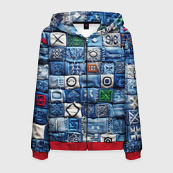 Толстовка 3D на молнии мужская Геймерский пиксельный пэчворк, цвет: 3D-красный