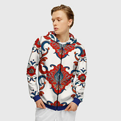 Толстовка 3D на молнии мужская Узор красно-синий на белом фоне, цвет: 3D-синий — фото 2