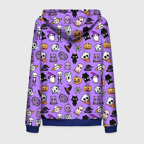 Мужская толстовка на молнии Кавайный хэллоуин - призраки и черепа на сиреневом / 3D-Синий – фото 2
