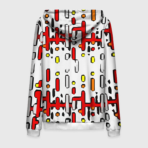 Мужская толстовка на молнии Красно-жёлтые линии и точки на белом фоне / 3D-Белый – фото 2