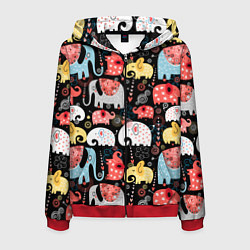 Толстовка 3D на молнии мужская Цветные слонята паттерн, цвет: 3D-красный