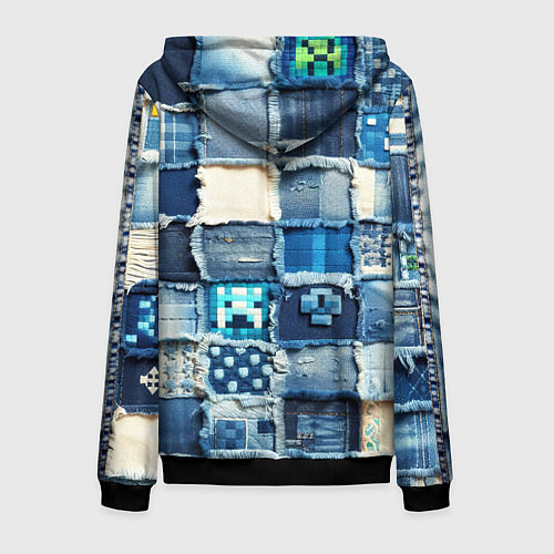 Мужская толстовка на молнии Minecraft на пэчворк дениме / 3D-Черный – фото 2