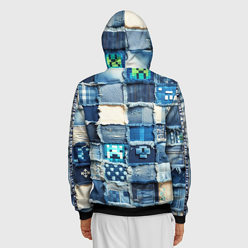 Мужская толстовка на молнии Minecraft на пэчворк дениме / 3D-Черный – фото 4