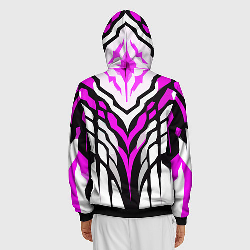 Мужская толстовка на молнии Агрессивные чёрно-розовые полосы на белом фоне / 3D-Черный – фото 4