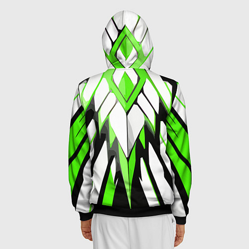 Мужская толстовка на молнии Агрессивные чёрно-зелёные полосы на белом фоне / 3D-Черный – фото 4