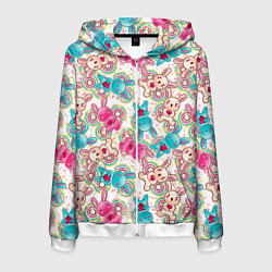 Толстовка 3D на молнии мужская Зайчики цветной паттерн, цвет: 3D-белый