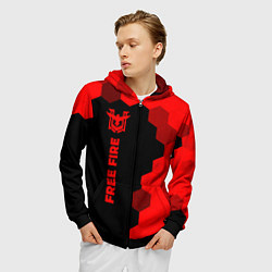 Толстовка 3D на молнии мужская Free Fire - red gradient по-вертикали, цвет: 3D-черный — фото 2