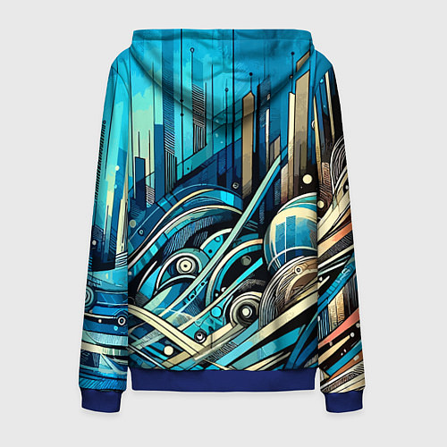 Мужская толстовка на молнии Абстрактный урбанистический пейзаж - нейроарт / 3D-Синий – фото 2