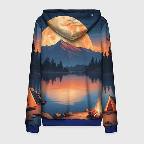 Мужская толстовка на молнии Костер на берегу озера / 3D-Синий – фото 2