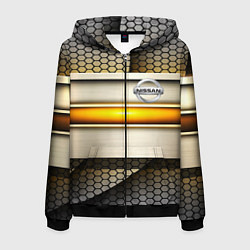 Толстовка 3D на молнии мужская Nissan sport avto metal, цвет: 3D-черный