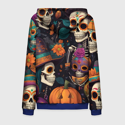 Мужская толстовка на молнии Хэллоуин страшилки черепа / 3D-Синий – фото 2
