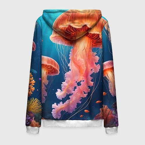 Мужская толстовка на молнии Подводный мир медузы / 3D-Белый – фото 2