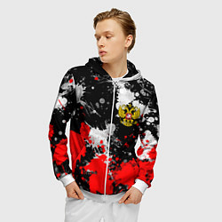 Толстовка 3D на молнии мужская Герб РФ абстрактыне краски, цвет: 3D-белый — фото 2
