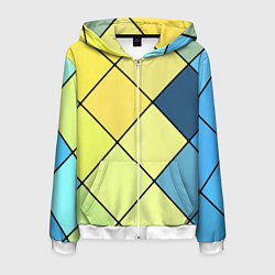 Толстовка 3D на молнии мужская Геометрия линии клетка, цвет: 3D-белый
