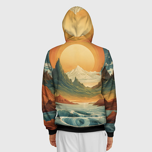 Мужская толстовка на молнии В теплых горах на закате / 3D-Черный – фото 4