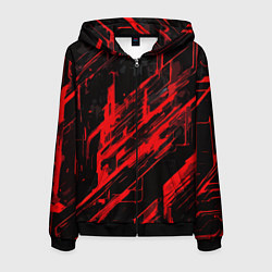 Толстовка 3D на молнии мужская Red stripes on a black background, цвет: 3D-черный