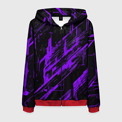 Толстовка 3D на молнии мужская Purple stripes on a black background, цвет: 3D-красный