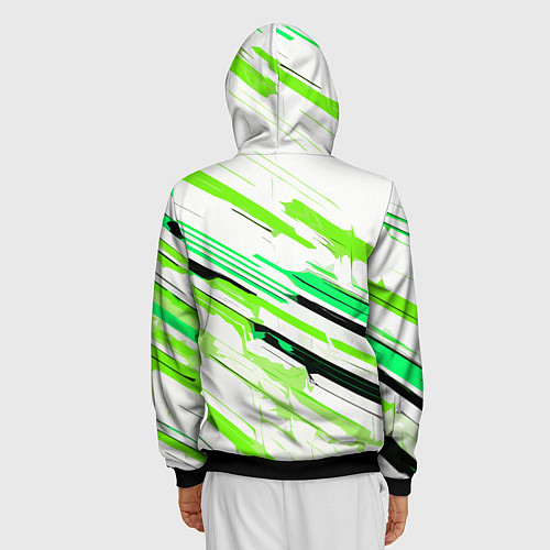 Мужская толстовка на молнии Чёрно-зелёно-салатовые полосы на белом фоне / 3D-Черный – фото 4