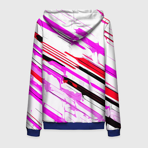 Мужская толстовка на молнии Красно-розово-чёрные полосы на белом фоне / 3D-Синий – фото 2