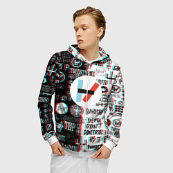 Толстовка 3D на молнии мужская Twenty one pilots glitch pattern, цвет: 3D-белый — фото 2