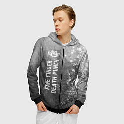 Толстовка 3D на молнии мужская Five Finger Death Punch - grey gradient по-вертика, цвет: 3D-черный — фото 2