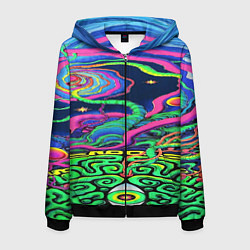 Толстовка 3D на молнии мужская Оптические волны психоделика, цвет: 3D-черный