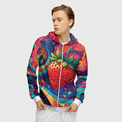 Толстовка 3D на молнии мужская Психоделика клубничка, цвет: 3D-белый — фото 2