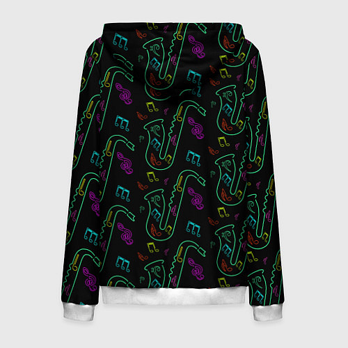 Мужская толстовка на молнии Неоновый саксофон и музыкальные ноты / 3D-Белый – фото 2