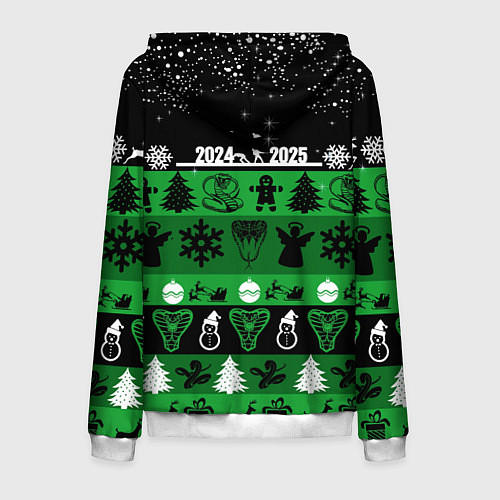 Мужская толстовка на молнии Новогодняя с оленями и змеями / 3D-Белый – фото 2