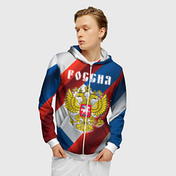 Толстовка 3D на молнии мужская Цвета флага России, паттерн, цвет: 3D-белый — фото 2