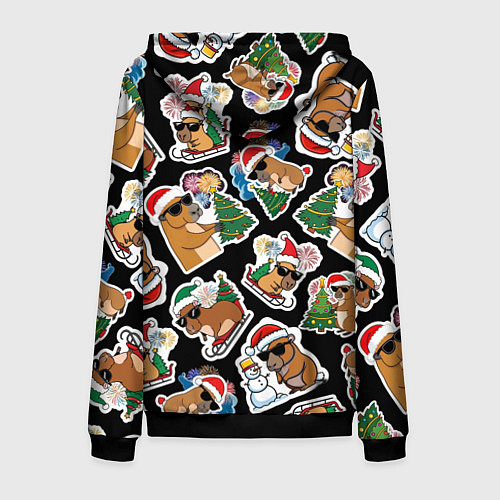 Мужская толстовка на молнии Новогодняя капибара с ёлкой / 3D-Черный – фото 2