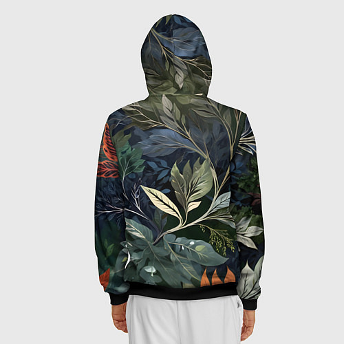 Мужская толстовка на молнии Объемные листья / 3D-Черный – фото 4