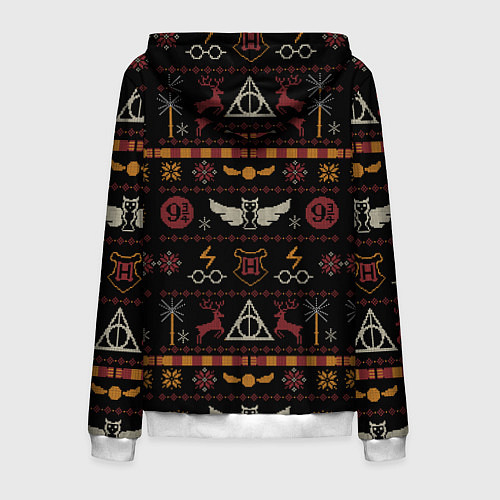 Мужская толстовка на молнии Новогодний паттерн - Гарри Поттер / 3D-Белый – фото 2