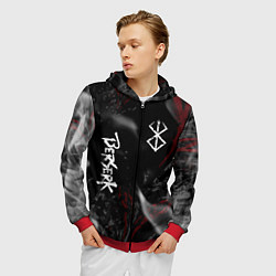 Толстовка 3D на молнии мужская Берсерк - пламя, цвет: 3D-красный — фото 2