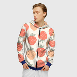 Толстовка 3D на молнии мужская Клубничный узор, цвет: 3D-синий — фото 2