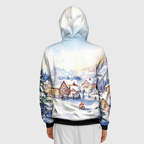 Мужская толстовка на молнии Новогодний снежный город / 3D-Черный – фото 4