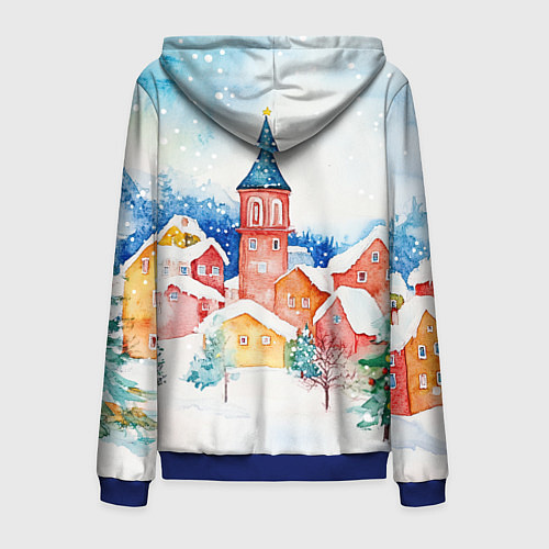 Мужская толстовка на молнии Новогодний сказочный город / 3D-Синий – фото 2