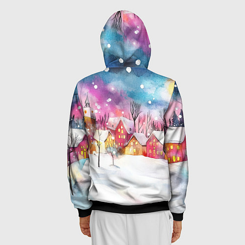 Мужская толстовка на молнии Новогодний ночной дворик / 3D-Черный – фото 4