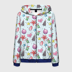 Толстовка 3D на молнии мужская Новогодний фон, цвет: 3D-синий