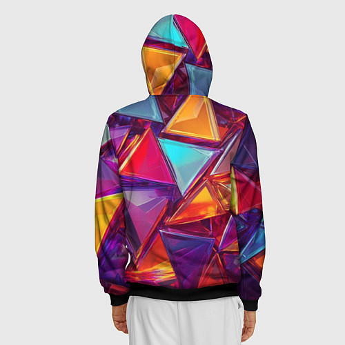 Мужская толстовка на молнии Разноцветные треугольники 2 / 3D-Черный – фото 4