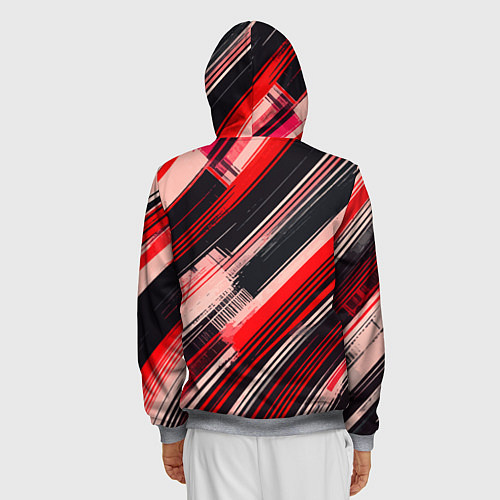 Мужская толстовка на молнии Красные диагональные полосы на чёрном фоне / 3D-Меланж – фото 4