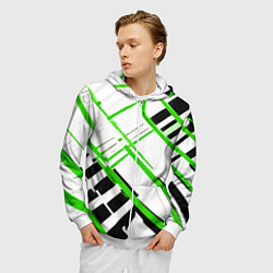 Толстовка 3D на молнии мужская Зелёно-чёрные полосы на белом фоне, цвет: 3D-белый — фото 2