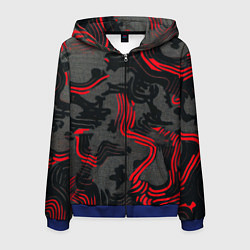 Толстовка 3D на молнии мужская Камуфляж черный в красную полоску, цвет: 3D-синий