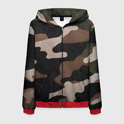 Толстовка 3D на молнии мужская Армейский камуфляж, цвет: 3D-красный